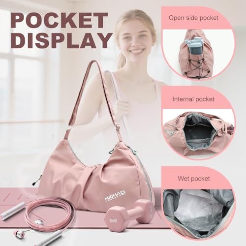 Geerlaqaly gym bag for women,lightweight crossbody with shoe compartment、wet pocket, weekend overnight, swimming、yoga,white4