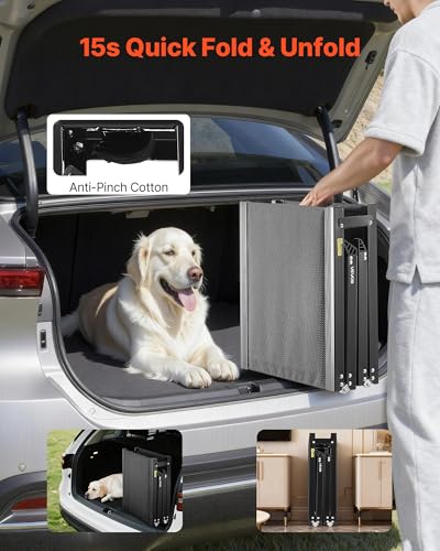 VEVOR Hunderampe, 180 x 43,2 cm, Faltbare Hundeautorampe für mittelgroße & große Hunde bis 113 kg, Einstiegshilfe mit Rutschfester Oxford-Gewebeoberfläche, tragbare Hundetreppe für SUV & LKW