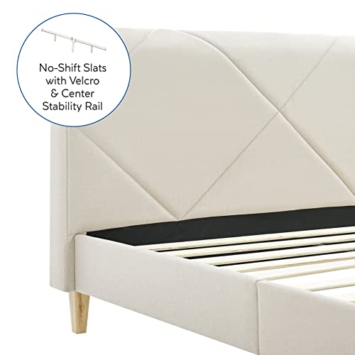 Vibe Upholstered Platform Bed Frame | Headboard And Wood Slat Support Upholstered Platform Bed Frame | Headboard And Wood Slat Support, King, Beige #TOP5