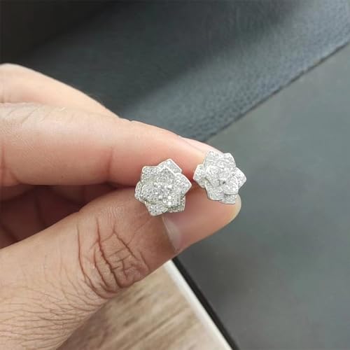 14K Gold 0.5ct D-color Round Cut Brilliant Camellia Diamond Stud Earrings for Women, Great for Gifting on Special Occasions like Engagement (White Gold)2