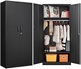 Metal Wardrobe Cabinet with Hanging Rod & Lock,Black Armoire Wardrobe Closet,Metal Clothing Storage Cabinet with Adjustable Shelves and Doors,72' Amroire Storage Cabinets for Home,Living/Laundry Room