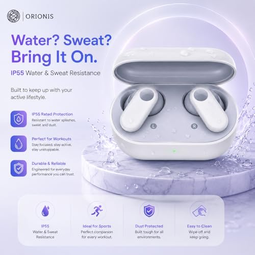 Image of ORIONIS Buds 2R Earbuds with 12.4mm Dynamic Drivers, 4-Mic AI ENC, Bluetooth 5.4, 38H Playback, Fast Charging, Low Latency Gaming & IP55 Water Resistance (White)