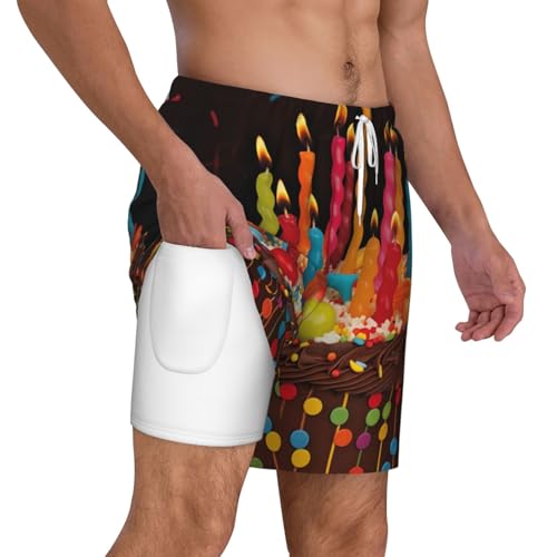 Men's Swim Trunks Quick Dry Board Shorts Happy Birthday Big Cake Beach Shorts with Pocket Bathing Suits for Men2