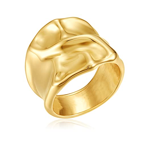 YADUDA Gold Rings for Women Men Vintage Rings Chunky Gold Statement Rings Thick 18K Gold Plated Band, Size 7