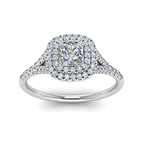Image of Choose Your Gemstone Delicate Double Halo Diamond CZ Ring Sterling Silver Princess Shape Halo Engagement Rings Matching Jewelry Wedding Jewelry Easy to Wear Gifts US Size 4 to 12