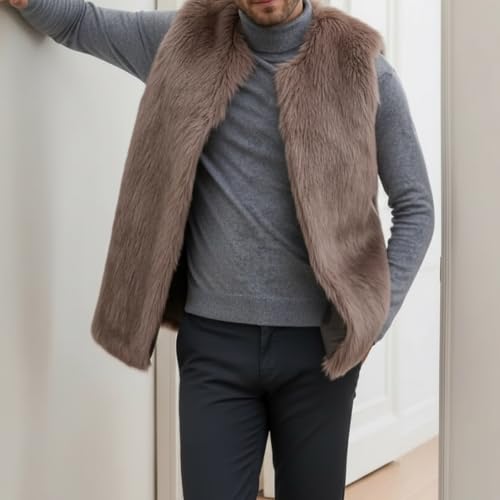Image of Colf Men's Winter Sleeveless Faux Fur Vest Short Coat | Mens Faux Fur Jacket, Short Coat , Sleeveless Waistcoat, Winter Overcoat, Fluffy