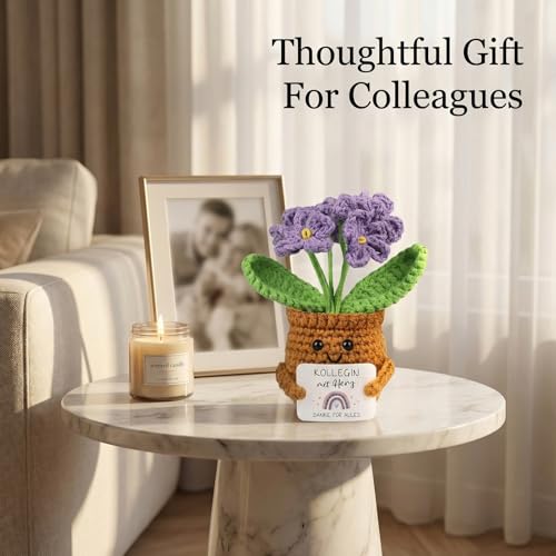 AUFIKR 1 Stück Gestrickte Vergissmeinnicht Blumenpuppen, Kleines Dankeschön Geschenk mit Positiver Botschaft,​, ​Bürodekoration und Abschied Büro Geschenke für Kollegen​ (Lila)​