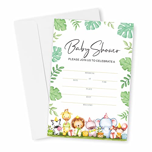 Greenery Animals Baby Shower Invitation, Woodland Baby Shower Invites Decorations, Gender Reveal Party And Events Supplies, 25 Fill-In Invites Cards With Matching Envelopes（Yqk-030） #TOP29