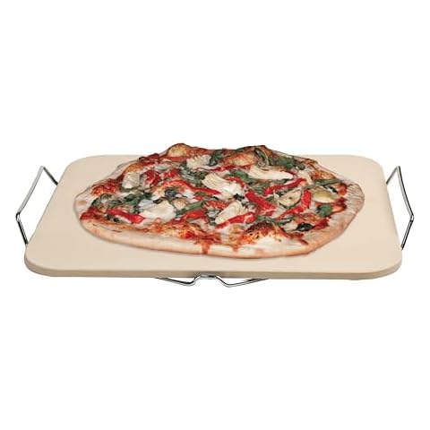 Pizzacraft Rectangular Ceramic Pizza Stone with Wire Frame, 15” x 12.1” Cover
