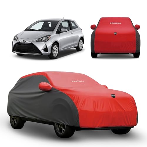 Image of PROTEGO Prime Series India's 1st Anti-Tear Car Cover for Toyota Yaris | Heavy-Duty, Custom Fit, All Weather Protection | 100% Waterproof, Windproof & Hail Resistant | 2-Year Warranty | Red + Black