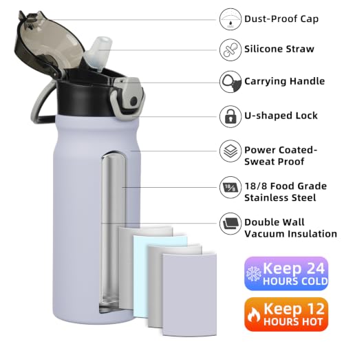 Image of BJPKPK 18 oz Water Bottle with Straw & Handle, Insulated Stainless Flask | Leak Proof Locking Lid, Thermal, Double Wall Vacuum, Keeps Hot /Cold, BPA Free, Dishwasher Safe, Travel & Sports, Iceberg
