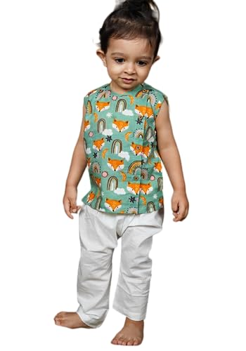 Image of POLKA TOTS Pure Cotton New Born Dress | Ultra-Soft, Breathable & Lightweight Sleeveless Jhabla Pant Set for Baby Boys & Girls | Baby Summer Clothes | Traditional Jabla & Pyjama Set for Newborns