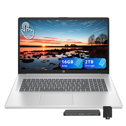 Image of HP 17.3 inch HD+ Touchscreen Laptop, AMD Ryzen 5 7430U, 16GB RAM, 2TB Storage (1TB SSD+1TB Docking Station Set), AMD Radeon Graphics, Numeric Keypad, HD Webcam, Wi-Fi 6, Win 11, Silver
