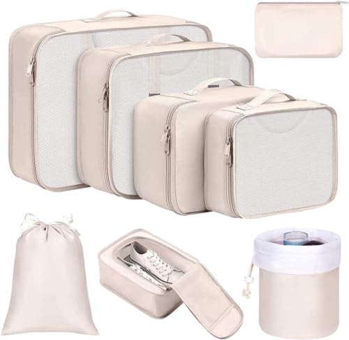 DIMJ Packing Cubes for Travel, Luggage Organizer Bags Foldable Packing Cubes for Suitcase Lightweight Luggage Organizer Travel Must Haves (Beige)