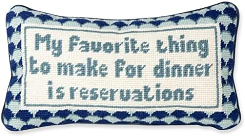 FURBISH Handmade Needlepoint Decorative Throw Pillow - Reservations - 8" x 14" -Custom Designer Hand Embroidered Small Pillow for Living Room Couch Sofa Chair and Bed