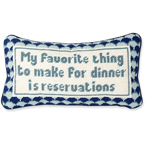 Furbish Handmade Needlepoint Decorative Throw Pillow - Reservations - 8" X 14" -Custom Designer Hand Embroidered Small Pillow For Living Room Couch Sofa Chair And Bed #TOP3