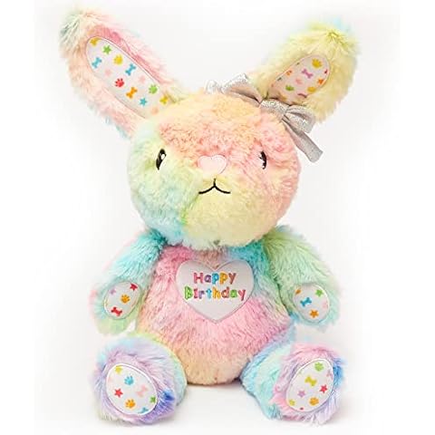Pet London Happy Birthday Bunny Squeaky Dog Toy - Celebrate your dog’s Bday - Dogs Rainbow Plush Birthday Gift. Super Soft Toy Rabbit for Dogs, Cats, Puppy Cover