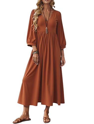 Image of Celmia Autumn Solid Loose Long Maxi Dress Cotton Caftan