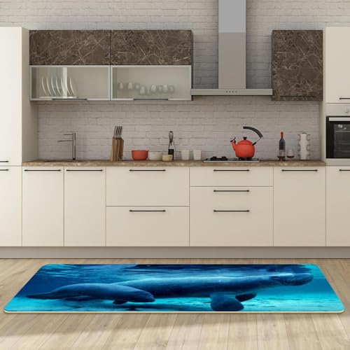 Alfombrillas de cocina de manatí azul antideslizantes juego de 2 alfombras lavables 6