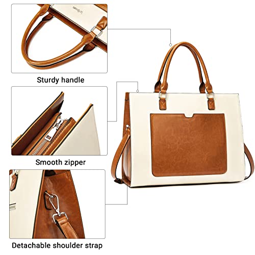 Image of Telena Laptop Tote Bag for Women, 15.6 Inch Shoulder Tote Bag Leather Briefcase for Women, Large Capacity Handbag Bags | 15.6 Inch