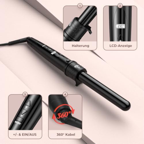 ELEHOT-Store Lockenstab 5 in 1 LCD Keramikbeschichtung Austauschbare Aufsätzen Curling iron mit Handschuhe Einstellbare Temperatur… – Ansicht 3