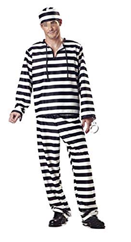 NewDong Adult Striped Prisoner Costume Black White Long Sleeved Uniform Cosplay for Mens (Medium, Style1)