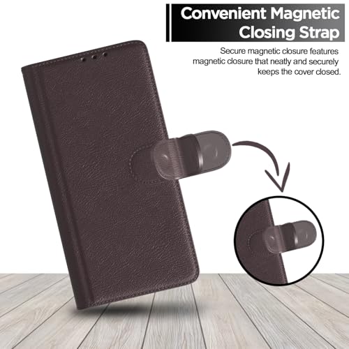 Image of Pikkme Flip Cover for Oppo Reno 16c 5G Leather Finish | Inside TPU with Card Pockets | Wallet Stand and Shock Proof | Complete Protection Flip Case (Coffee)