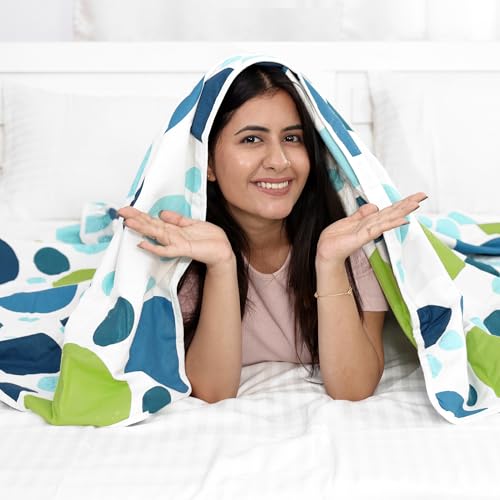 Image of Divine Casa 120 GSM Cotton Printed Soft Lightweight Winter Dohar,AC Blanket,for Single Bed Size (43 x 86 inches, Blue Grotta)| TC - 120