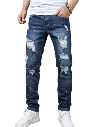 Men's Stretch Distressed Destroyed Jeans Ripped Skinny Slim Fit Straight Leg Fashion Cargo Denim Pants2