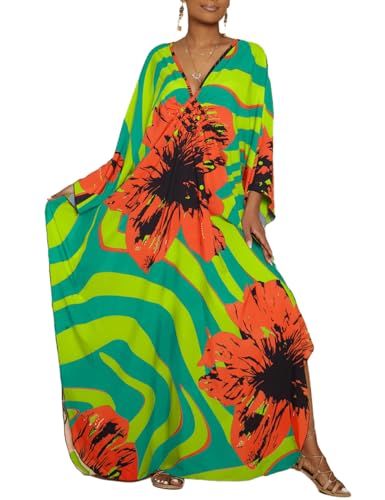 Bsubseach Plus Größe Kaftan Kleid für Frauen Langer Strand Kaftane Bademode Strand Cover Ups Resort Wear Grün Orange