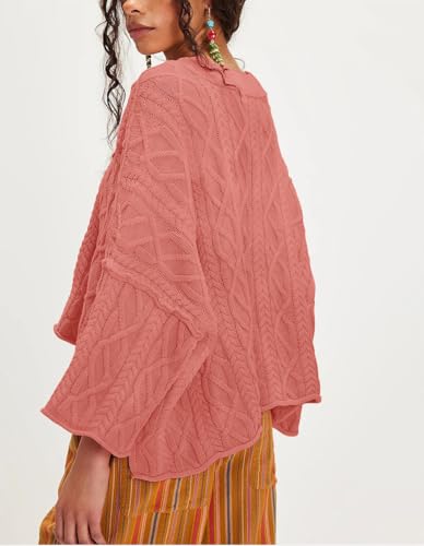 yoeasy Womens Cropped Sweaters Oversized Cable Knit Crewneck Long Sleeve Pullover Trendy Casual Loose Sweater Tops3