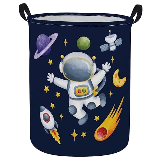 ESSME Cesto de lavanderia infantil, cesto de armazenamento dobrável de lona à prova d'água para meninos, cesto de berçário, cestas de presente, caixas de brinquedos (astronauta)