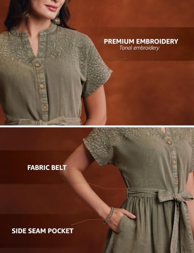 Image of Amazon Brand - Myx Women's Embroidered Shirt Dress | Cotton Blend | Below The Knee (Available in Plus Sizes)
