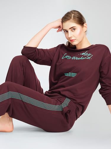 Image of ZEYO Women's Cotton Track Suit Typography Printed Sweatshirt Co-ords Set 5821