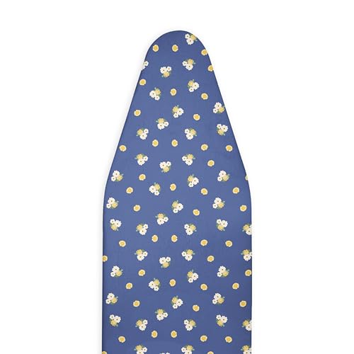 Wool Reversible Fitted Ironing Board Cover - in 1 - One Side Wool One Side Cotton (Fits 54" x 18" Standard Ironing Boards) (Sunshine Blooms - Navy Blue)
