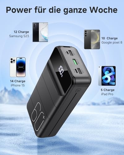 PDBEST 60000mAh Power Bank, 22,5W Powerbank USB-C Schnellladefunktion Externe Akku mit 4 Ausgänge und 2 Eingänge, kompatibel mit Smartphone, Tablets, Tablet usw Schwarz 4