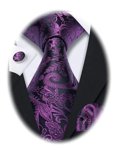 Image of Barry.Wang Paisley Tie Fashion Set Hanky Cufflinks Neckties for Men Woven Silk