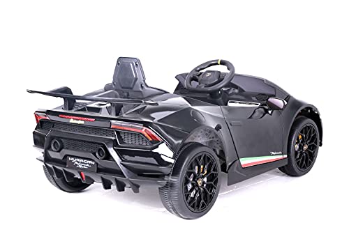 Elektro Kinderauto Lamborghini Huracan - lizenziert - 12V Akku, 2 Motoren- 2,4Ghz Fernsteuerung, MP3, Ledersitz+Eva (Schwarz)