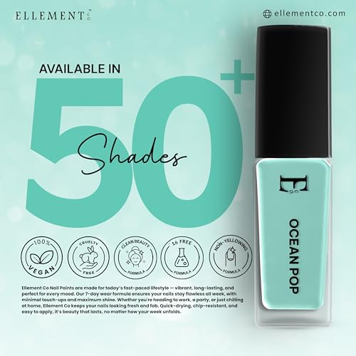 Image of OCEAN POP Vegan Nail Polish Mint Green Color | Long Lasting Chip Resistant Formula | Quick Dry Glossy Finish | Non Toxic & Cruelty Free Nail Paint for Women | 10 ml