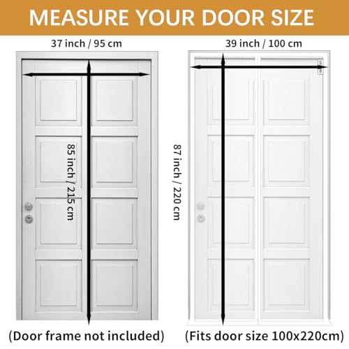 LAIJIANG Reinforced Cat Screen Door, Thickened Cat Proof Screen Door with Zipper Closure Keep Pets Indoor for Living Room,Kitchen,Bedroom Fits Door Size 100x220cm