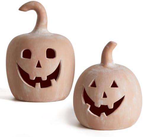 DN DECONATION Halloween Fall Pumpkin Decor, Jack O Lantern Tealig...