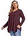 MONNURO Long Sleeve Plus Size Tunic Tops for Women V Neck Fall Shirts Aasymmetrical Hem Top Casual Loose Wear with Leggings(Maroon,1X)