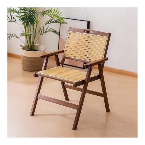 AllWeather - Sillas de comedor plegables de mimbre con reposabrazos, sillas apilables de ratán para patio al aire libre, terraza y jardín, diseño duradero de ratán tejido marrón y madera