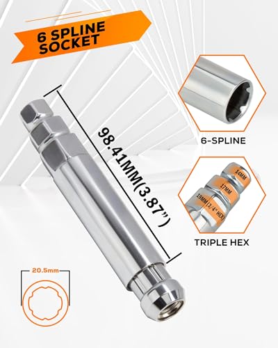 Image of Dynofit 6 Spline Spike Lug Nut Socket,1PC Chrome Socket Key,fit M12 1 /2 inch