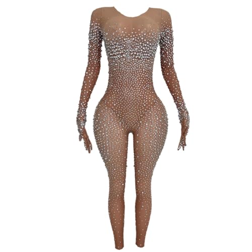 Combinaison diamant femme avec gants en maille pour scène et danse