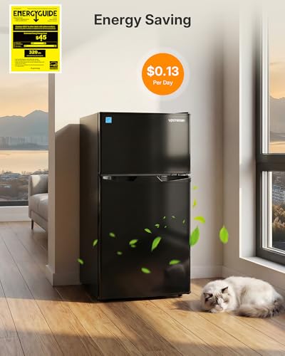 Image of Upstreman 3.1 Cu.Ft Mini Fridge with Freezer, Double Door Small Refrigerator, Adjustable Thermostat, Energy Star Certified Low Noise Mini Refrigerator for Bedroom, Dorm, Apartment Black-TM31