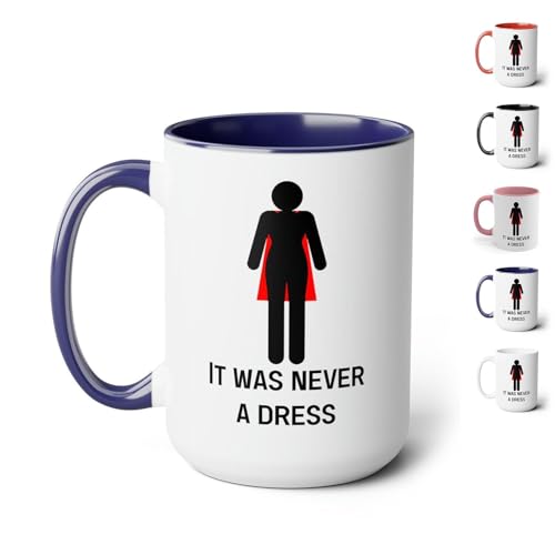 It Was Never a Dress Mug, 11oz Heat Color Changing Ceramic Coffee Mug, Women Empowerment Feminist Superhero Cup, Microwave & Dishwasher Safe, Gender Equality Birthday Gifts (Blue)