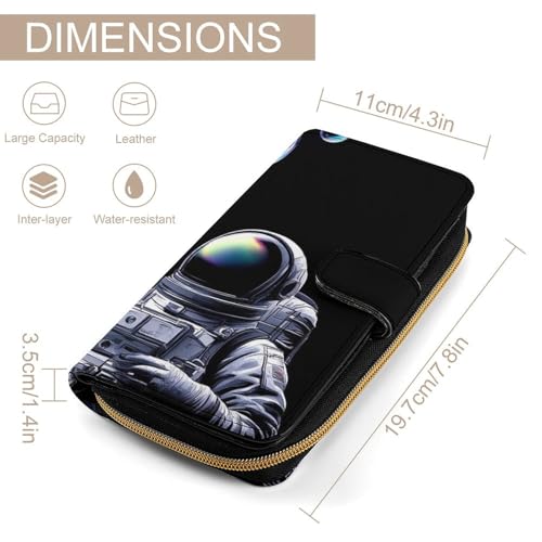 Novelty Trippy Space Bubble Astronaut Art Wallet with Snap Fastener, Lightweight Waterproof Purse for Daily Use, 12 Card Slots and Compartments, Large Capacity Travel Wallets2