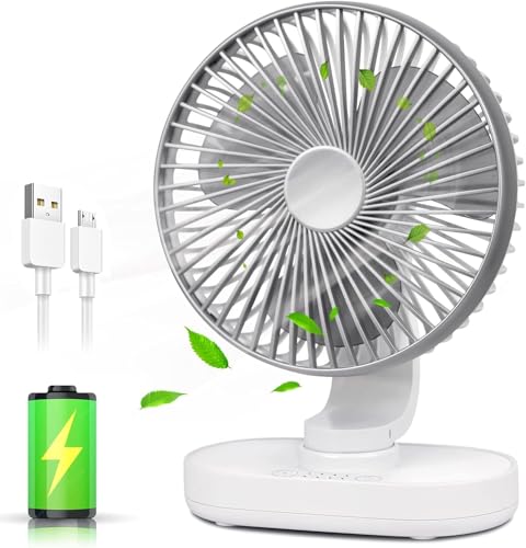 Image of TEKCOOL 4000mAh Rechargeable Desk Fan, Portable Table Fan,USB Fan, USB Battery Powered Quiet Personal Fan,4 Speed for Home Office Travel(Silver)