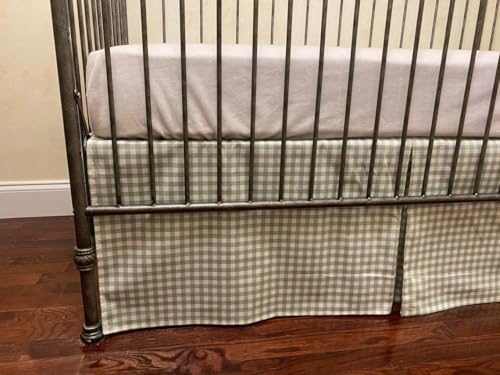 Image of Brandream Crib Skirt Gingham Tailored, Baby Boy, Baby Girl, Gender Neutral Crib Skirt, Toddler Bedskirt Farmhouse Chic Nursery Crib Bed Skirt, Boho Bohemian Sage Green Gingham Dust Ruffles
